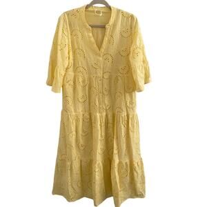 Yellow Eyelet Maxi Dress 100% Cotton Lined Medium